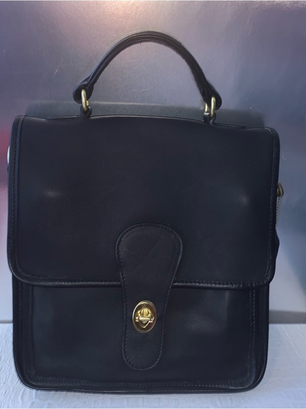 Coach Black Leather Top-Handle Crossbody Bag with Gold Hardware - Picture 9 of 9